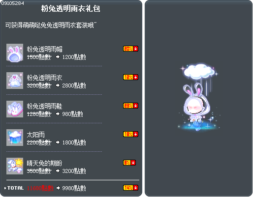 粉兔透明雨衣礼包 Tooltip