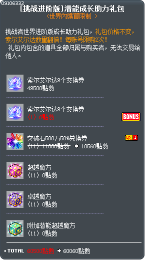 [挑战进阶版]潜能成长助力礼包 Tooltip