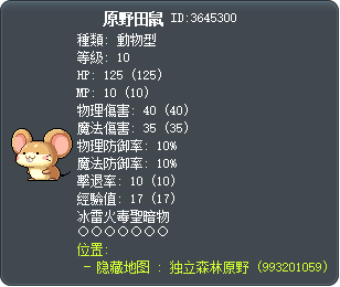 原野田鼠 Tooltip