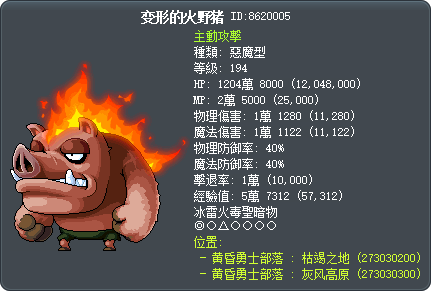 变形的火野猪 Tooltip