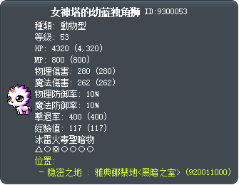 女神塔的幼蓝独角狮 Tooltip