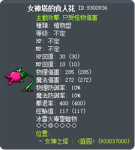 女神塔的食人花 Tooltip