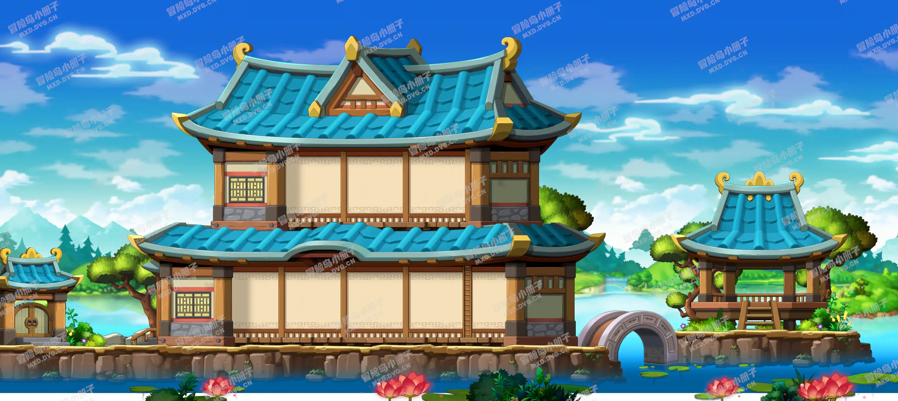 荷塘庭院瓦屋房