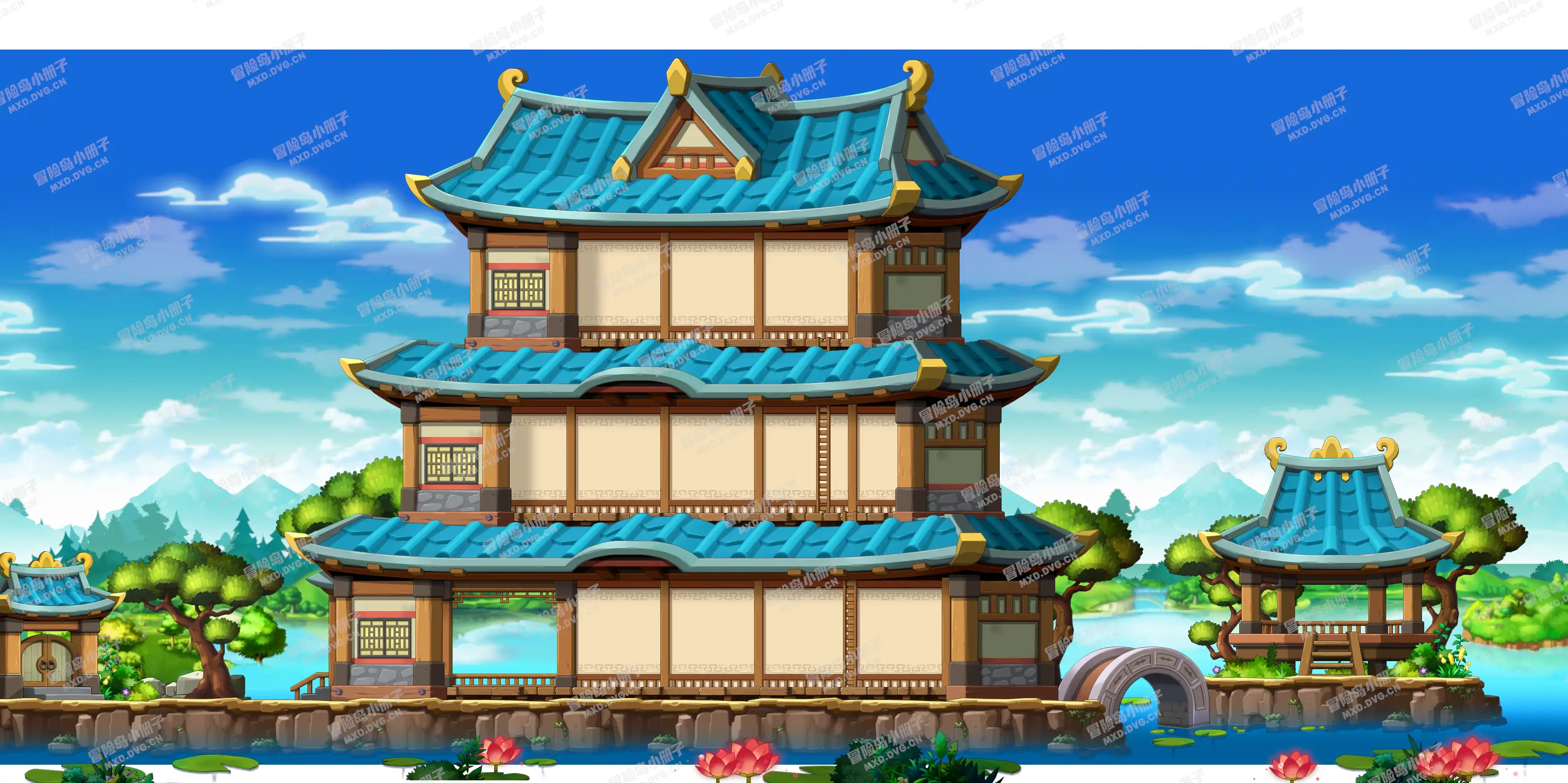荷塘庭院瓦屋房